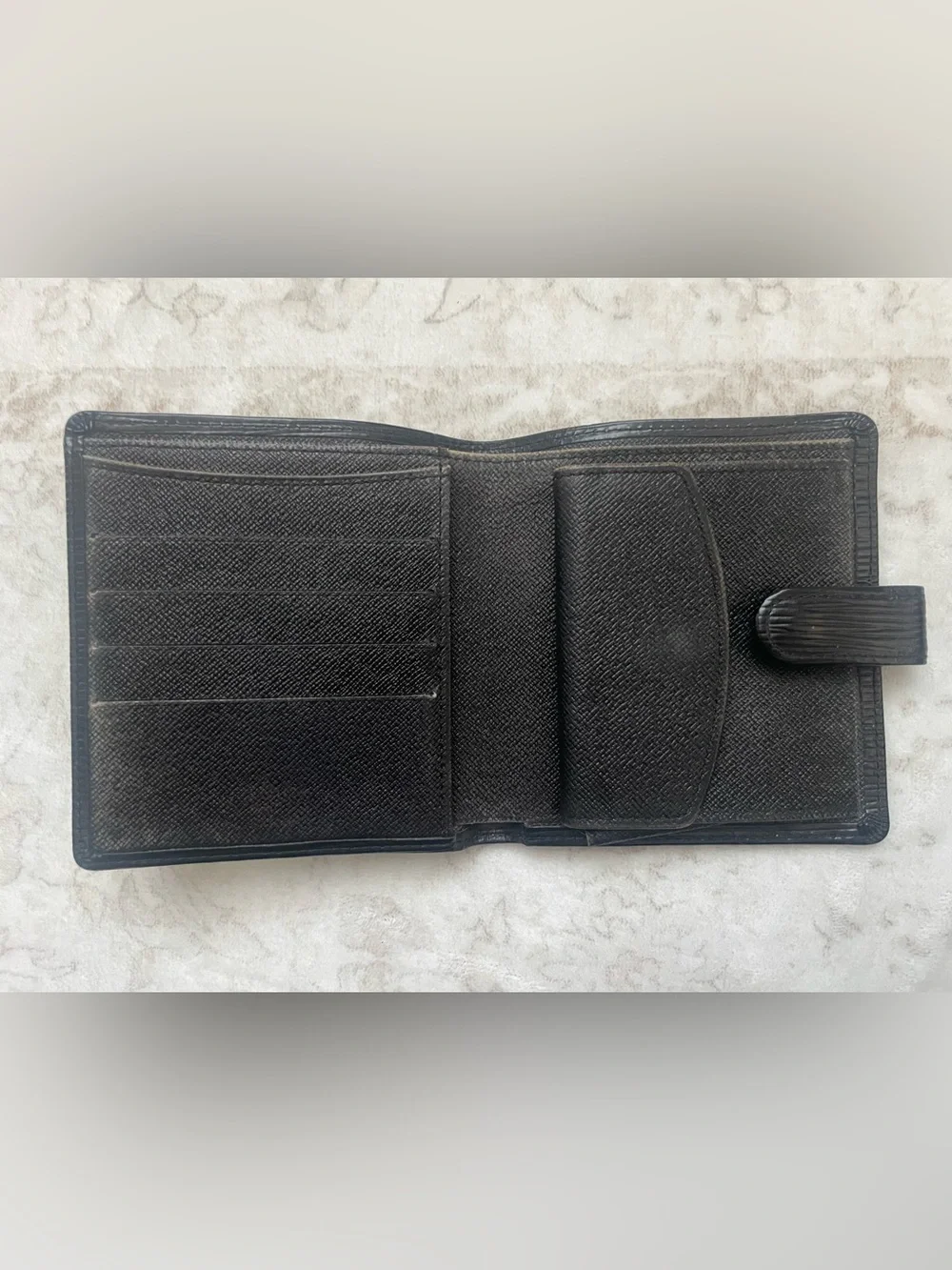 Louis Vuitton Black Epi Leather Bi-Fold Wallet with Snap Strap - with COA